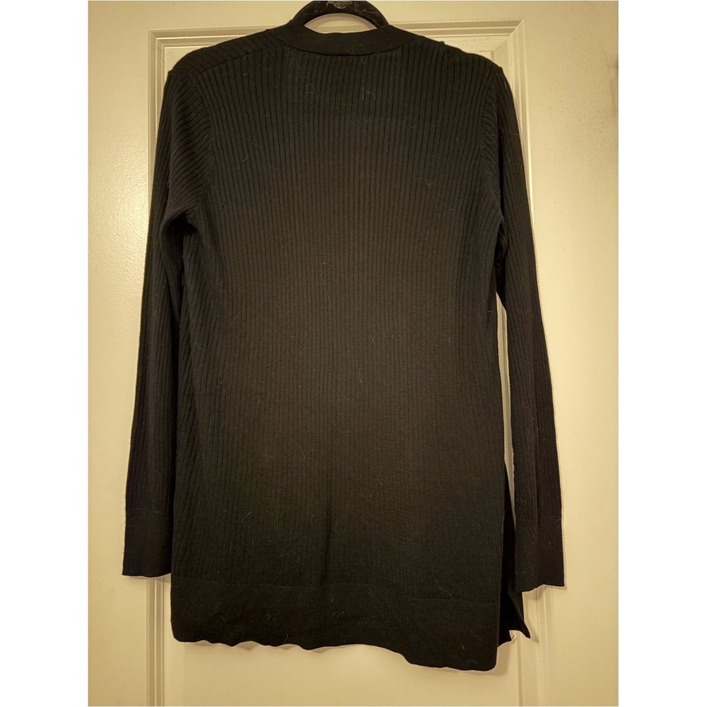 Matty M Black Open-Front Ribbed Cardigan Long Sleeve Pocket Sweater Large - Picture 2 of 3